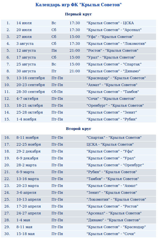 Календарь домашних игр. Крылья советов календарь игр. Расписание игр чемпионата России по футболу. Крылья советов расписание. Расписание игр Крылья советов.