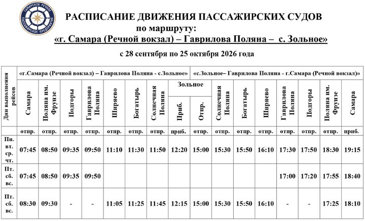 расписание движения теплоходов в самаре